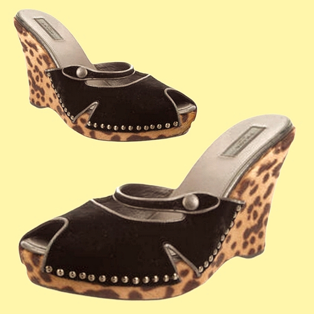 PRADA ✴️Animal Print/ Calf hair/ Pony✴️ Platform Wedge Slides✴️ 8M✴️Orig…